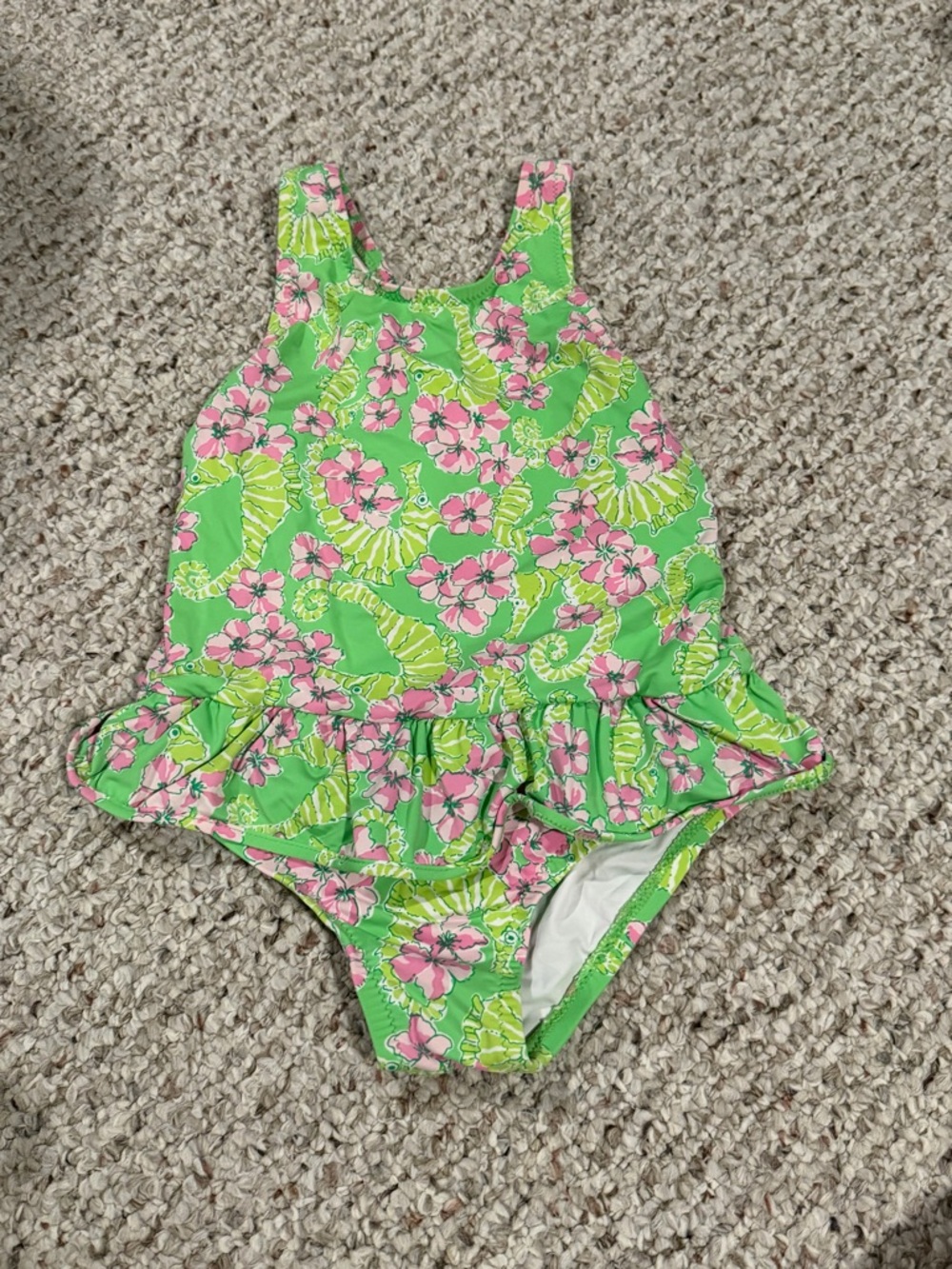 Vintage HTF Lilly Pulitzer Girls Floral Ruffle One-Piece Swimsuit Sz 4